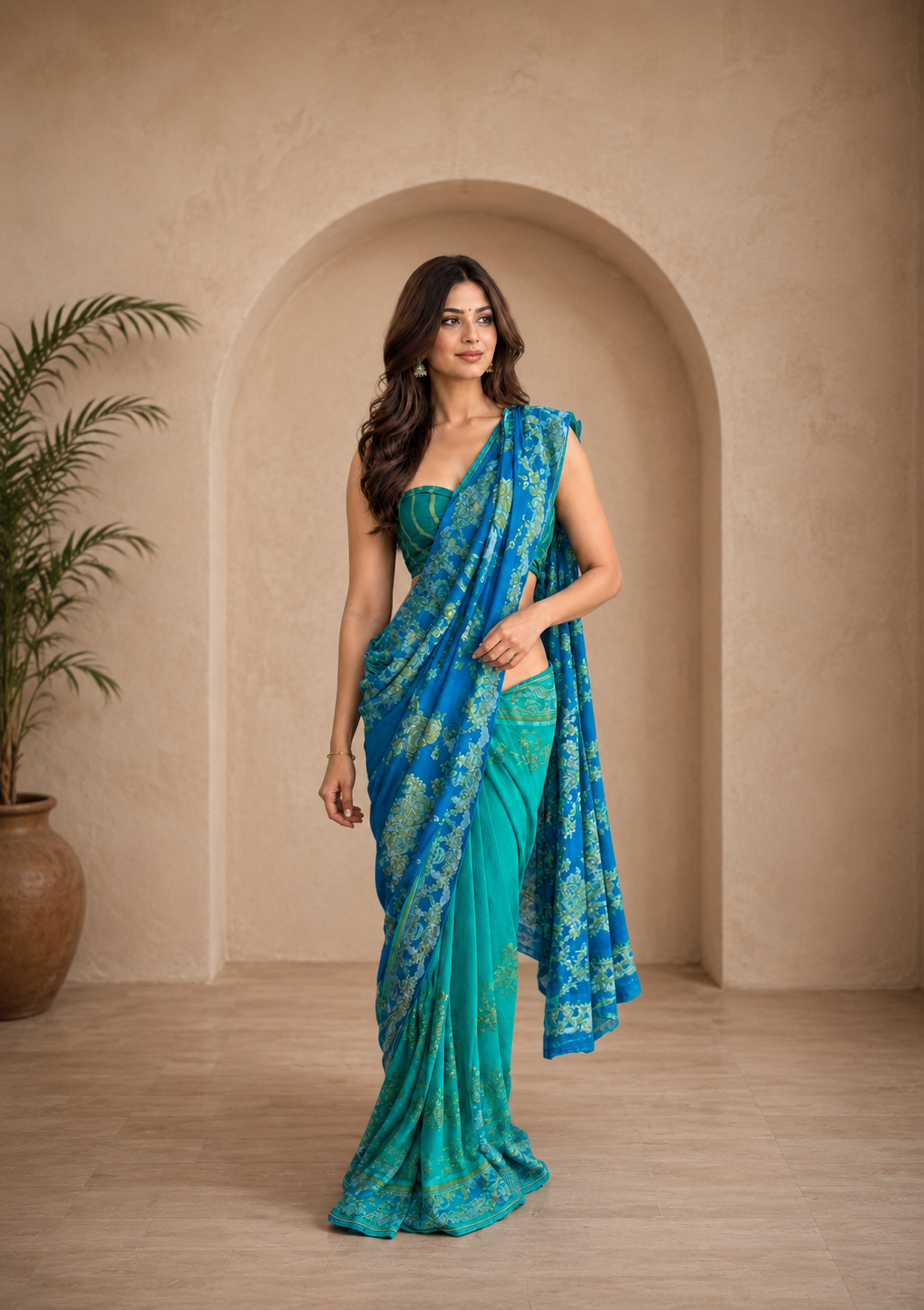 Blue & Turquoise Floral Jacquard Saree for Women | Designer Occasion Wear