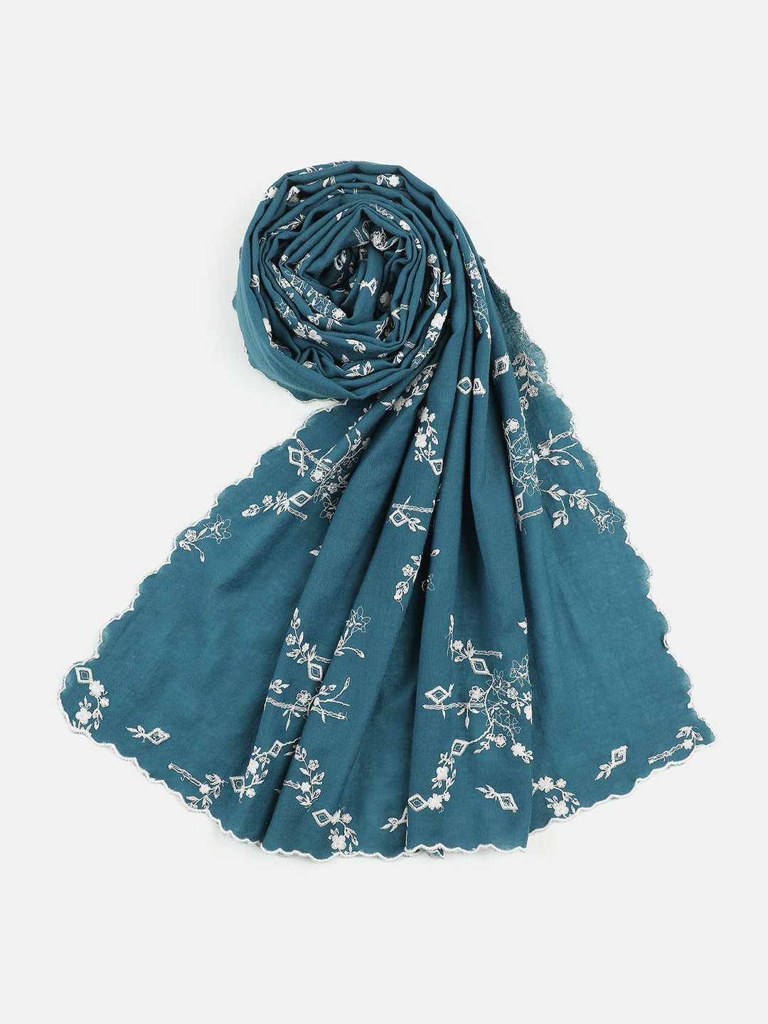 Lurex Embroidered Floral Pure Wool Shawl