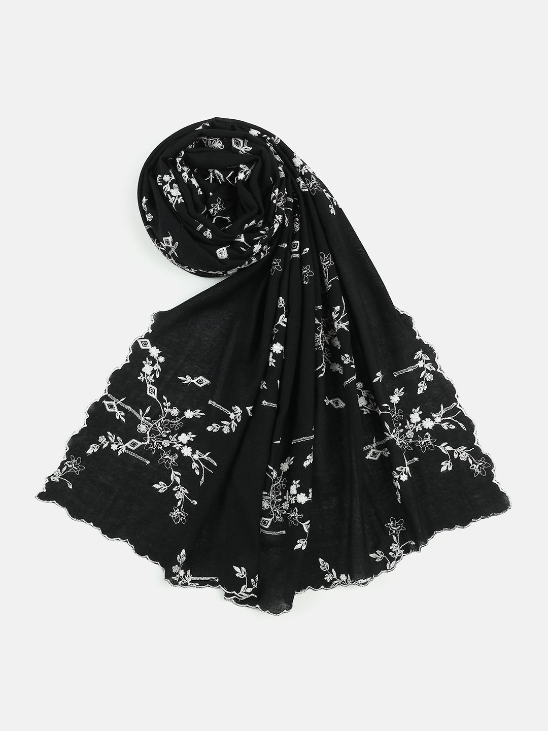 Lurex Embroidered Floral Pure Wool Shawl