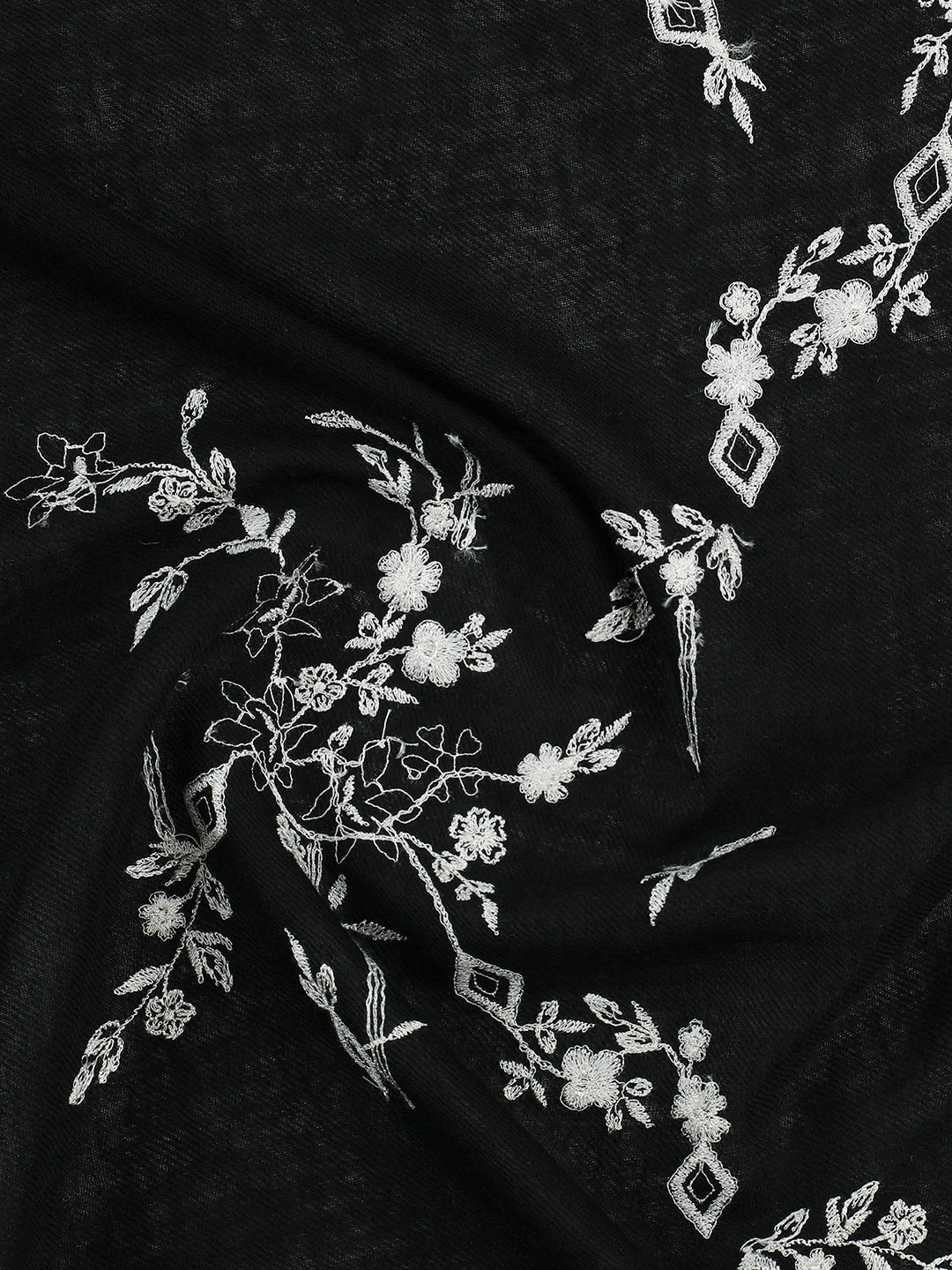 Lurex Embroidered Floral Pure Wool Shawl