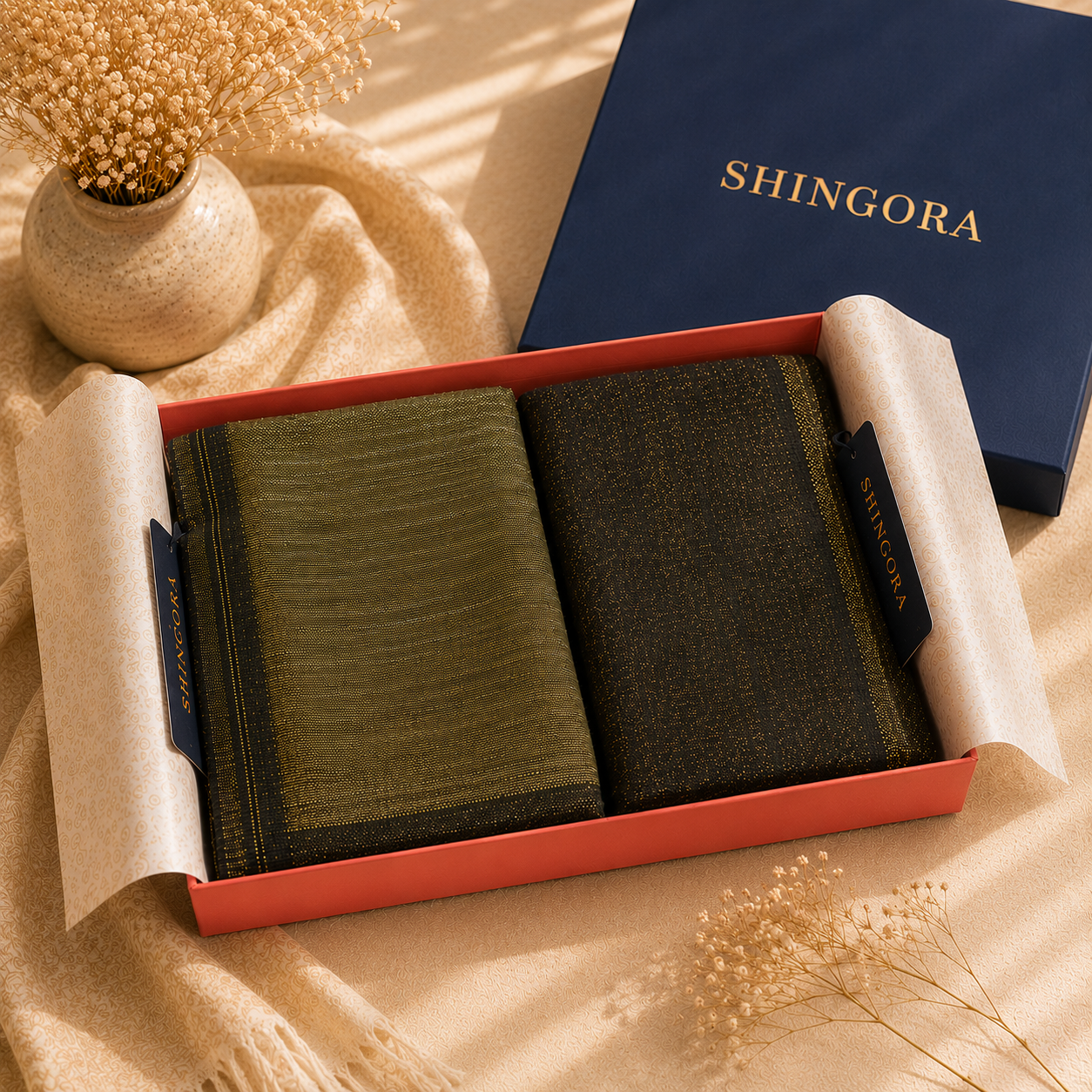 Midnight Luxe Gift Set – Premium Black & Metallic Shawl Duo