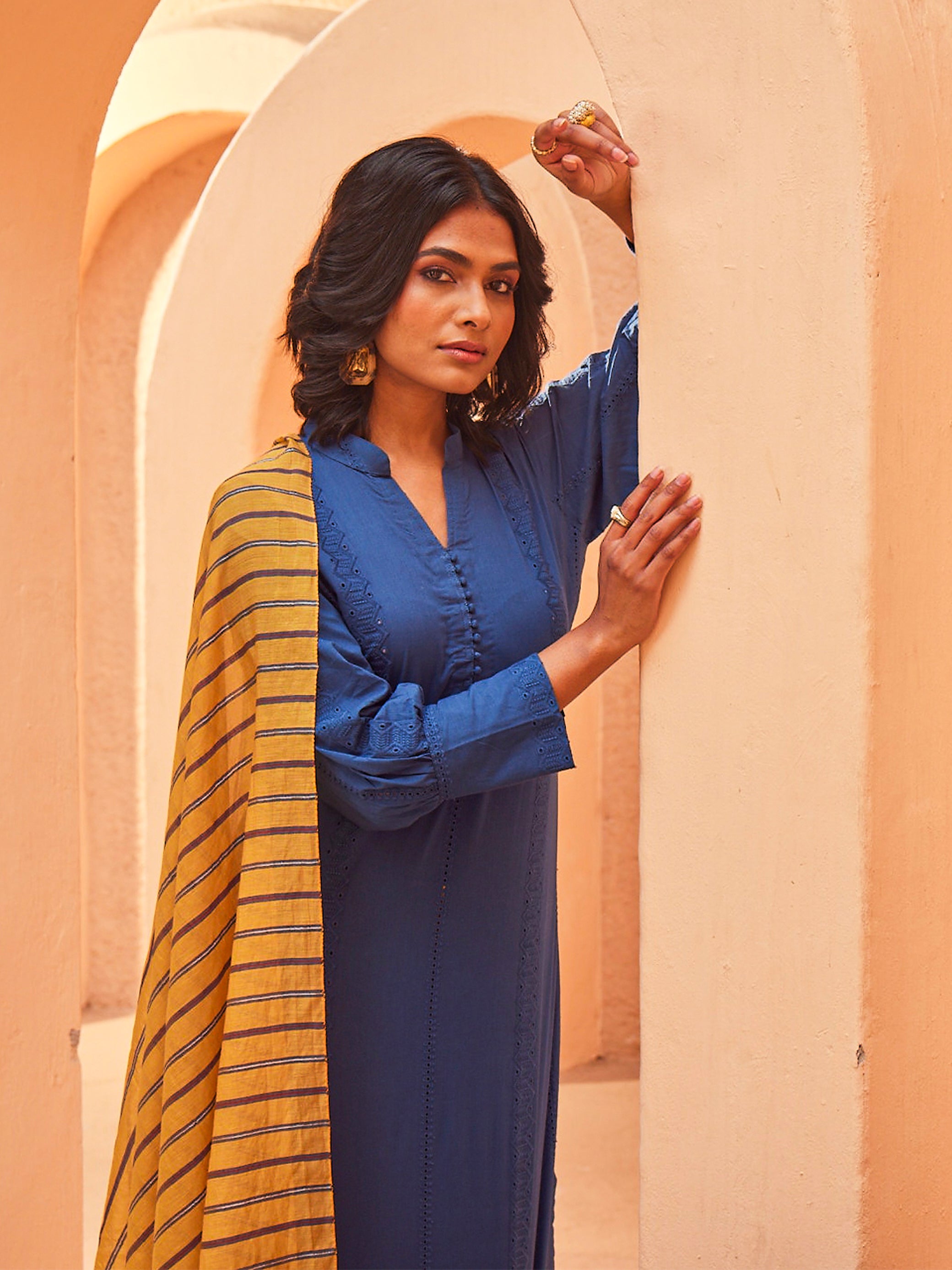 Nazakat: Cotton Unstitched Suit & Striped Dupatta