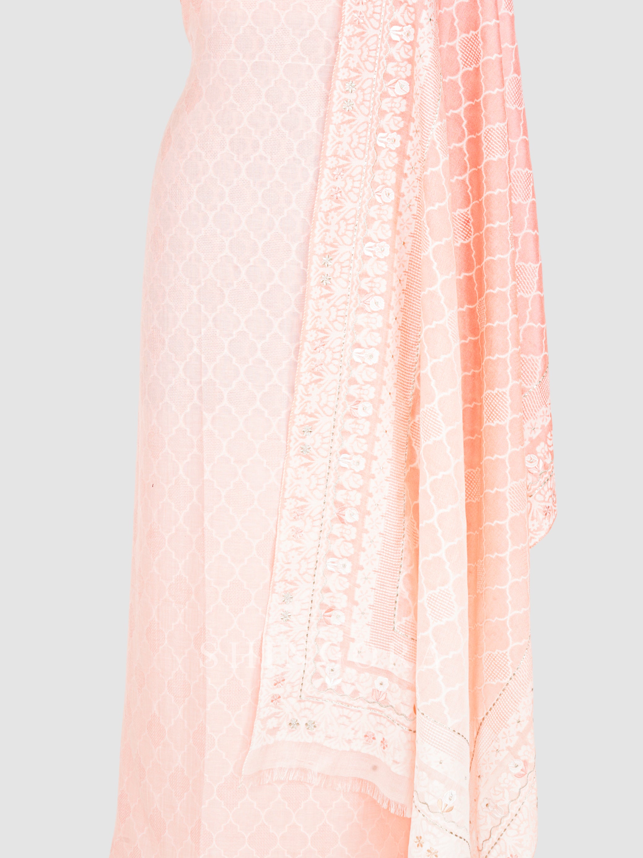 Kalaa: Jacquard Embroidered Unstitched Suit & Dupatta Set