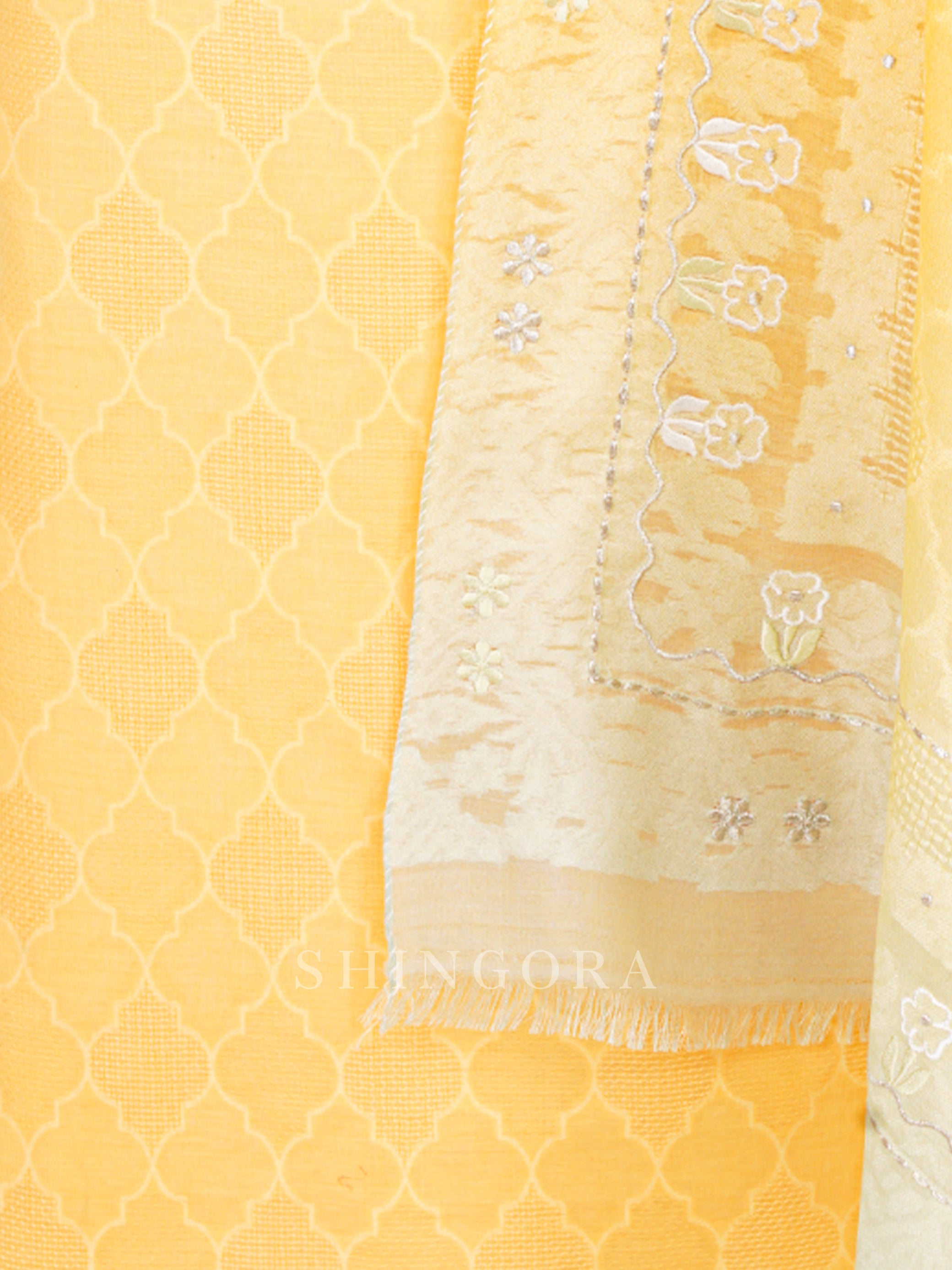 Kalaa: Jacquard Embroidered Unstitched Suit & Dupatta Set