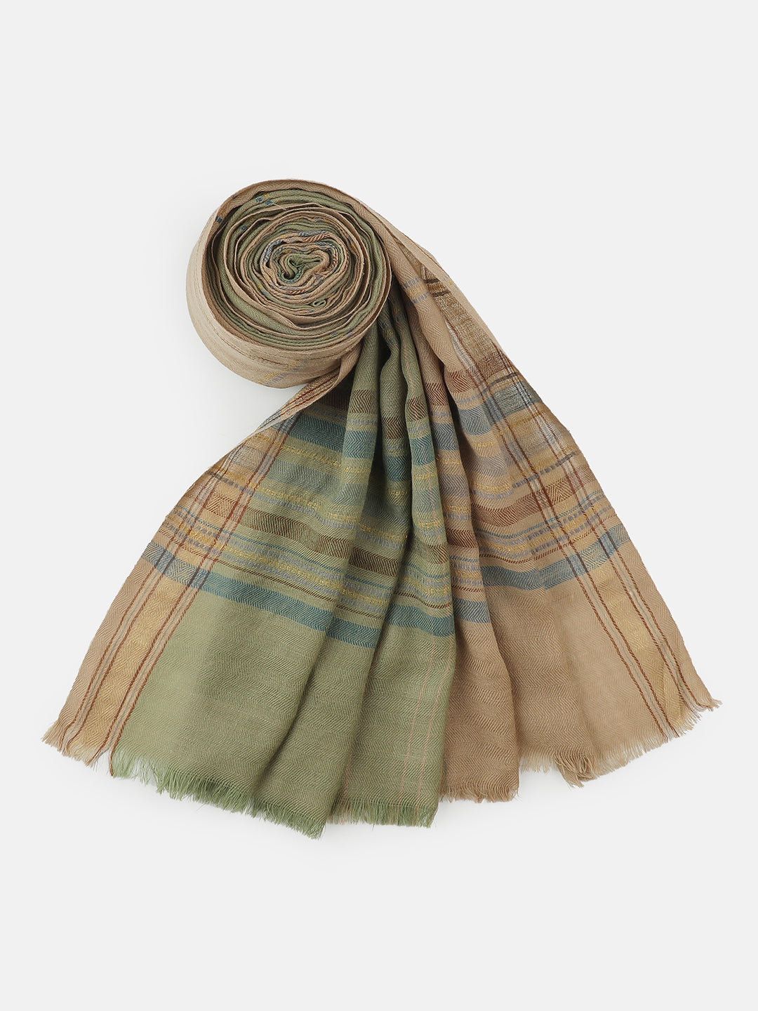 Whispers Weave-Striped Woolen Dobby Shawl