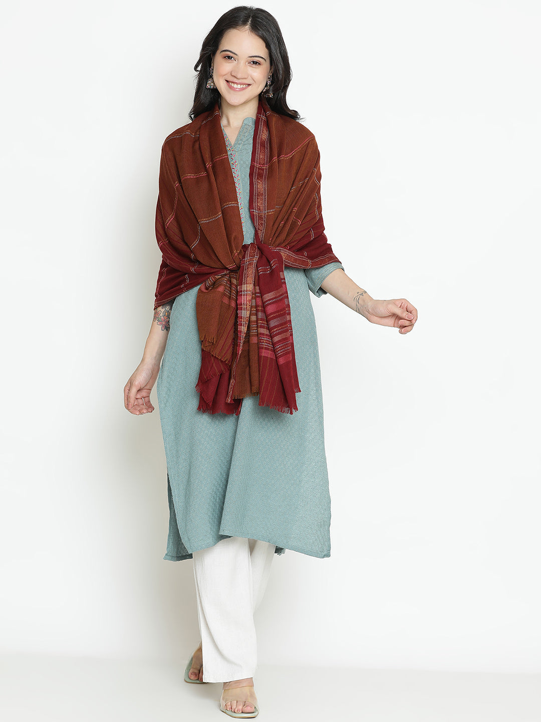 Whispers Weave-Striped Woolen Dobby Shawl