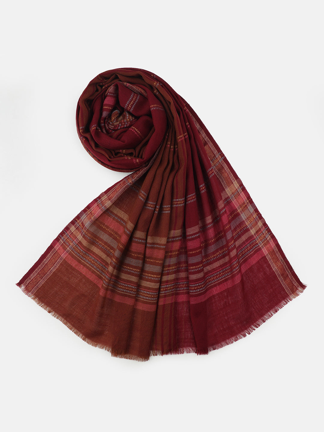 Whispers Weave-Striped Woolen Dobby Shawl