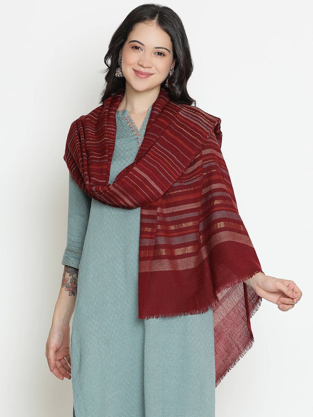 Serene Lines-Light Striped Woolen Dobby Shawl