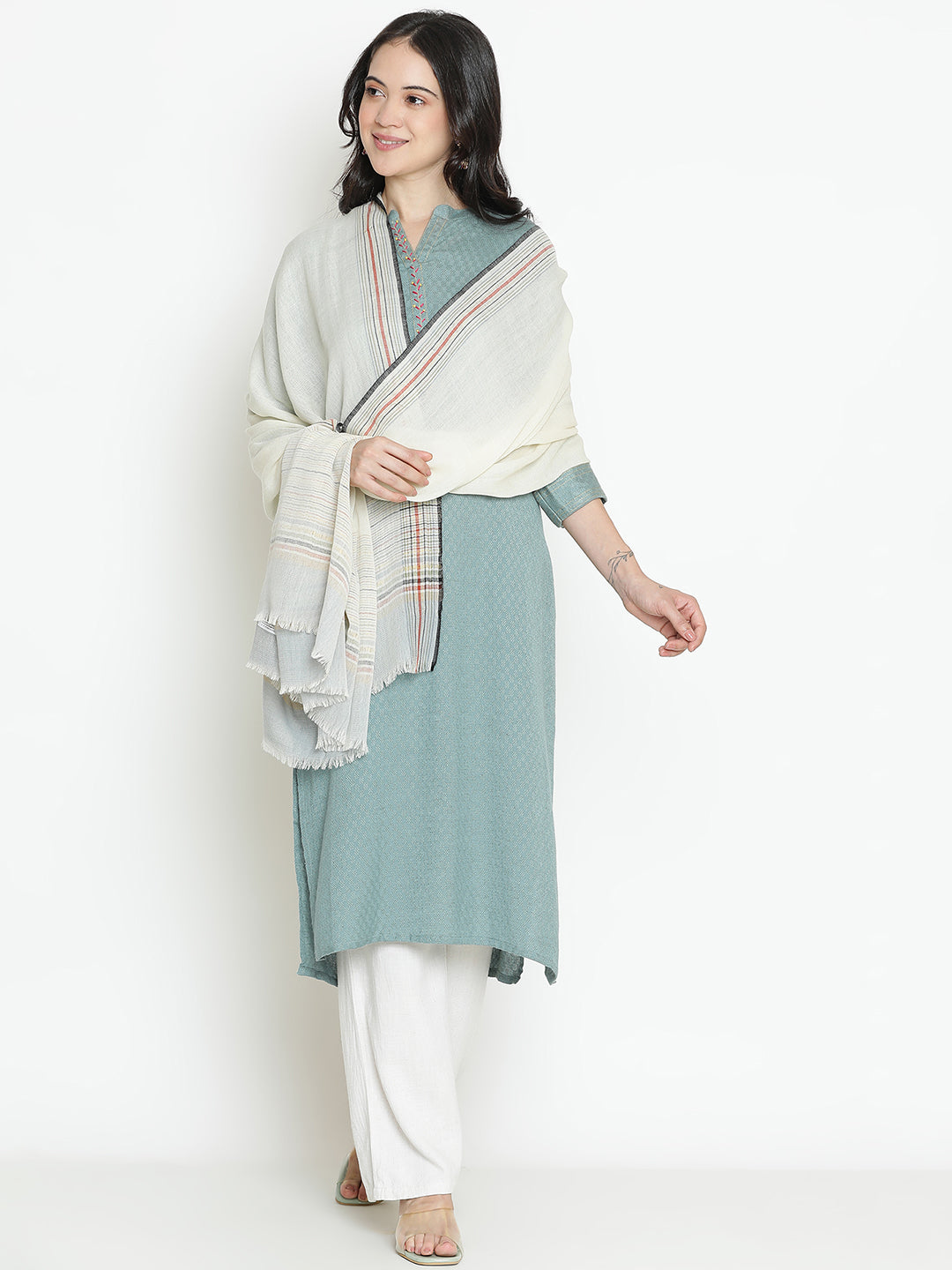 Canvas Lines-Handwoven Striped Woolen Dobby Shawl