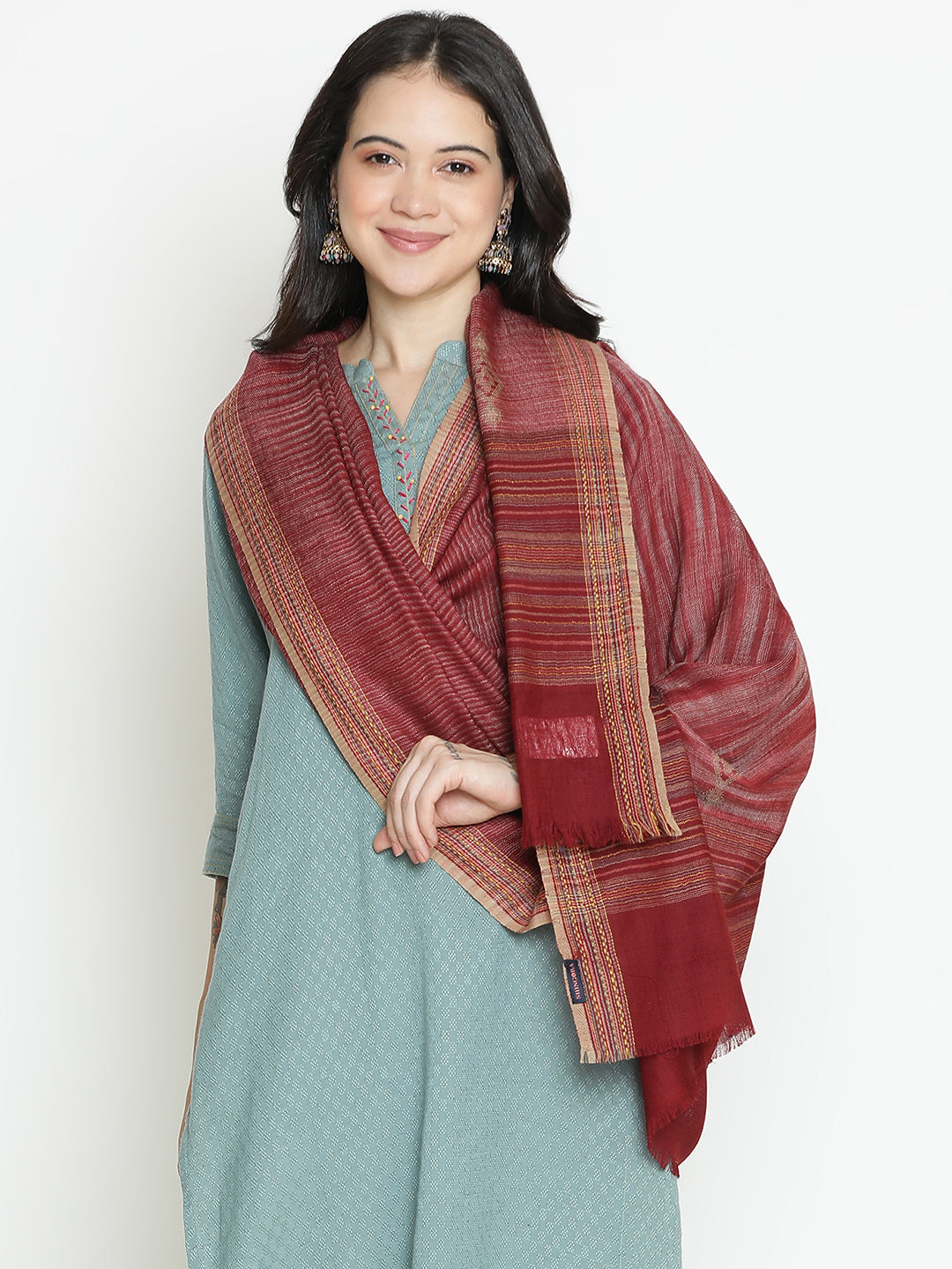 Meadow Mist-Handwoven Woolen Dobby Shawl