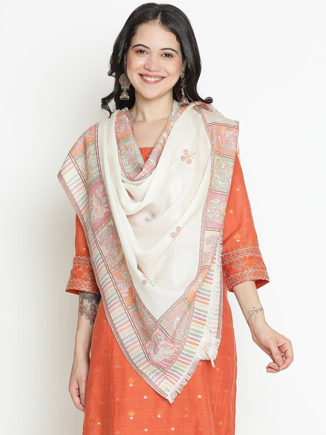 Gond Reverie-Folk Detailed Woolen Jacquard Shawl