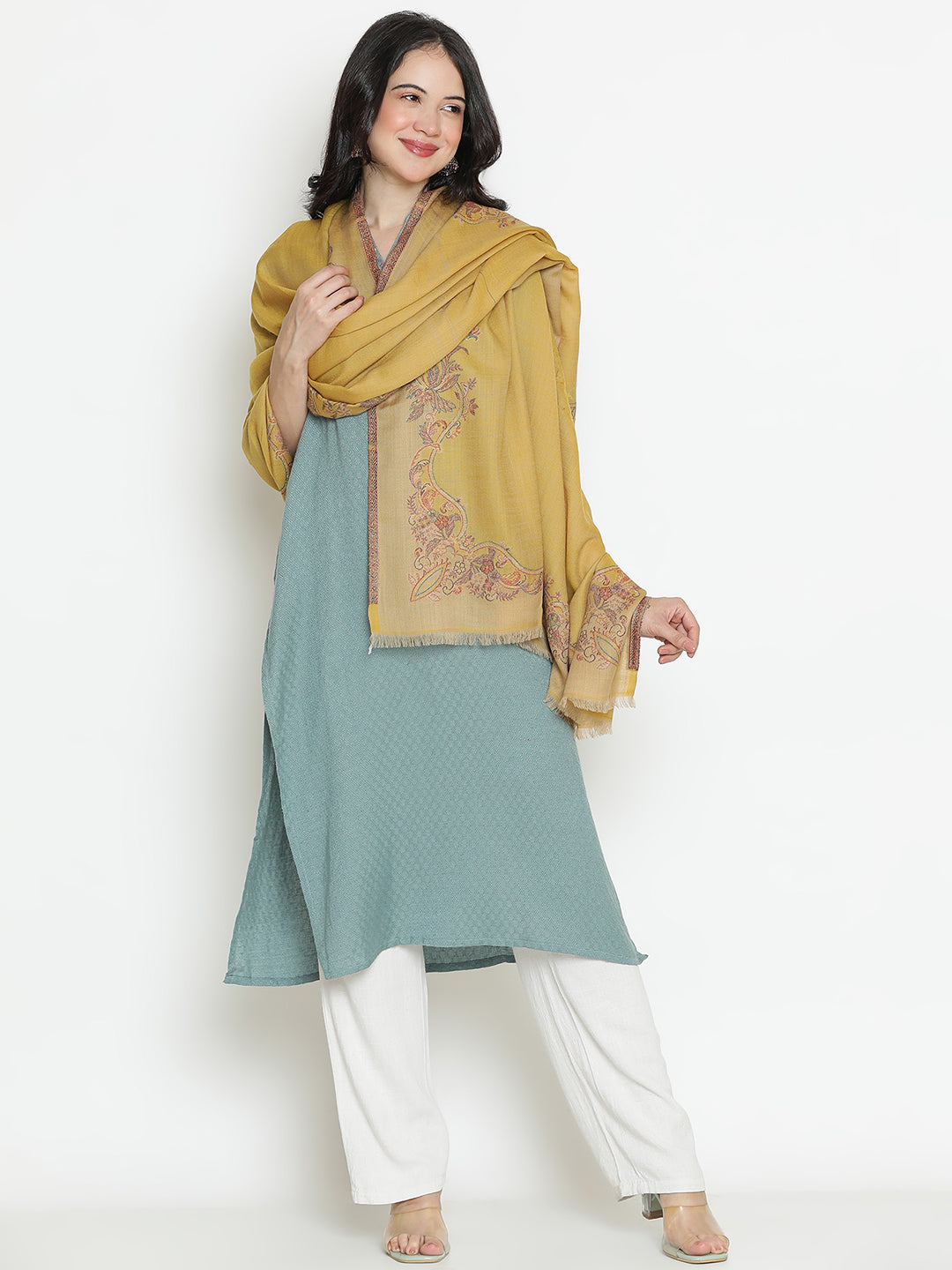 Chintz Bloom-Botanical Patterned Woolen Jacquard Shawl