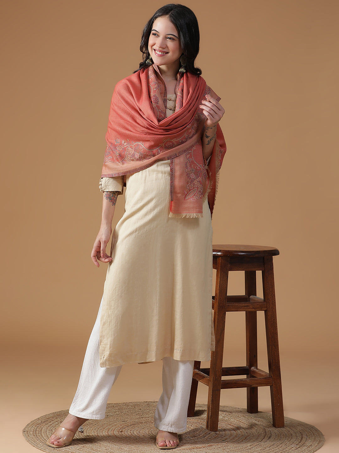 Chintz Bloom-Botanical Patterned Woolen Jacquard Shawl