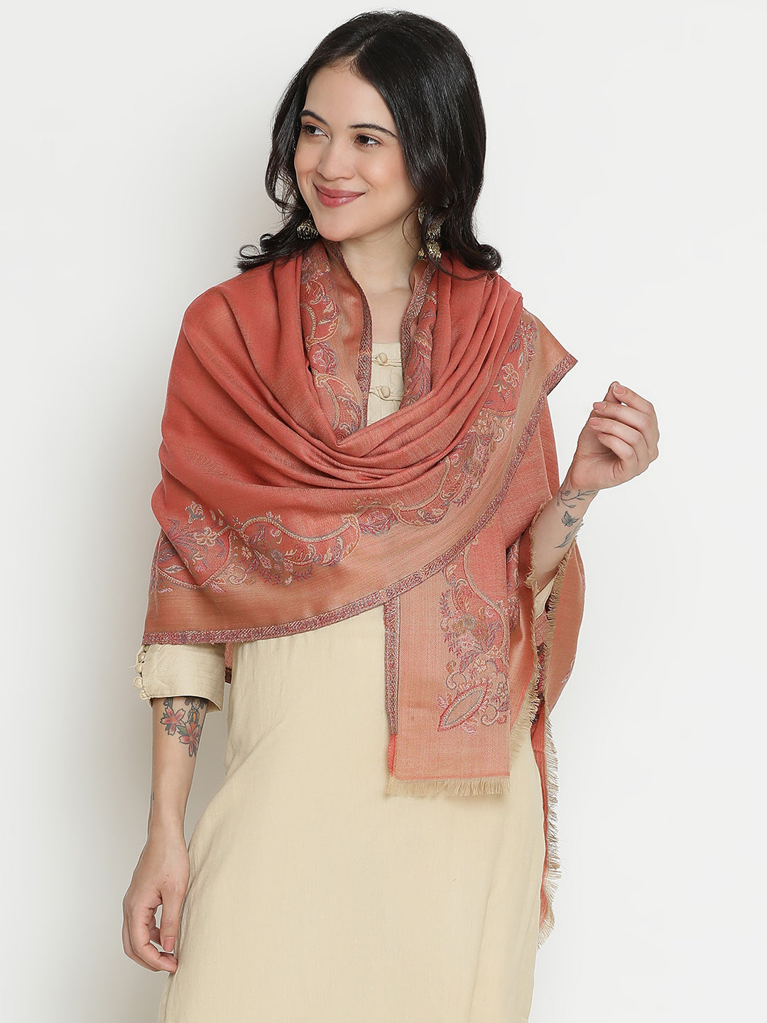 Chintz Bloom-Botanical Patterned Woolen Jacquard Shawl