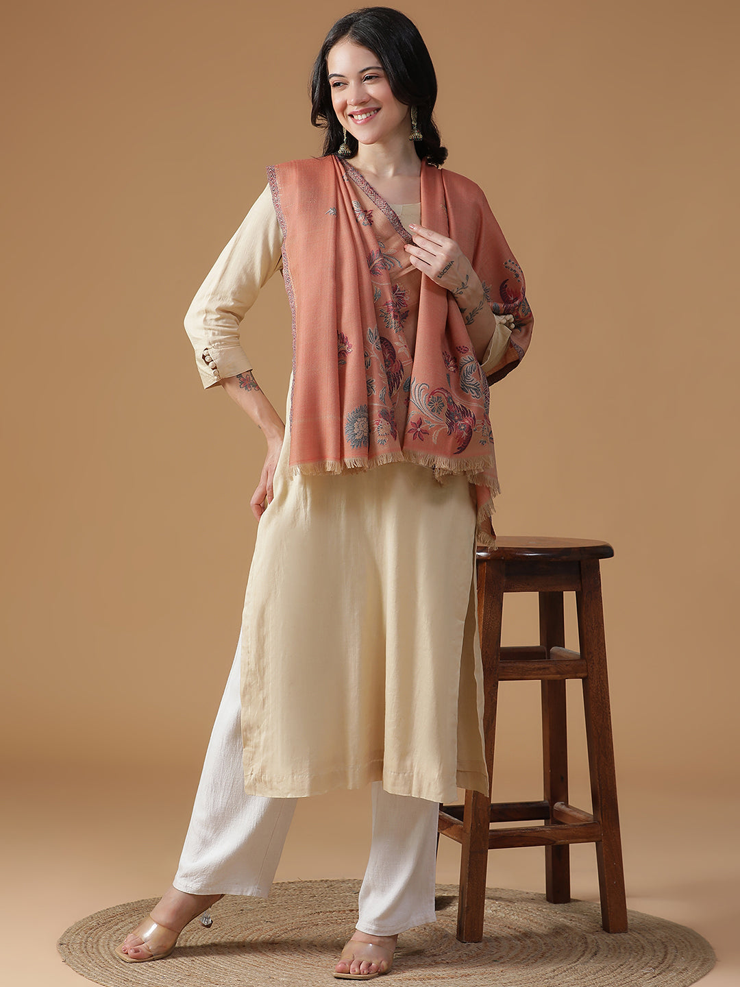 Parisian Bloom-French Floral Woolen Jacquard Shawl