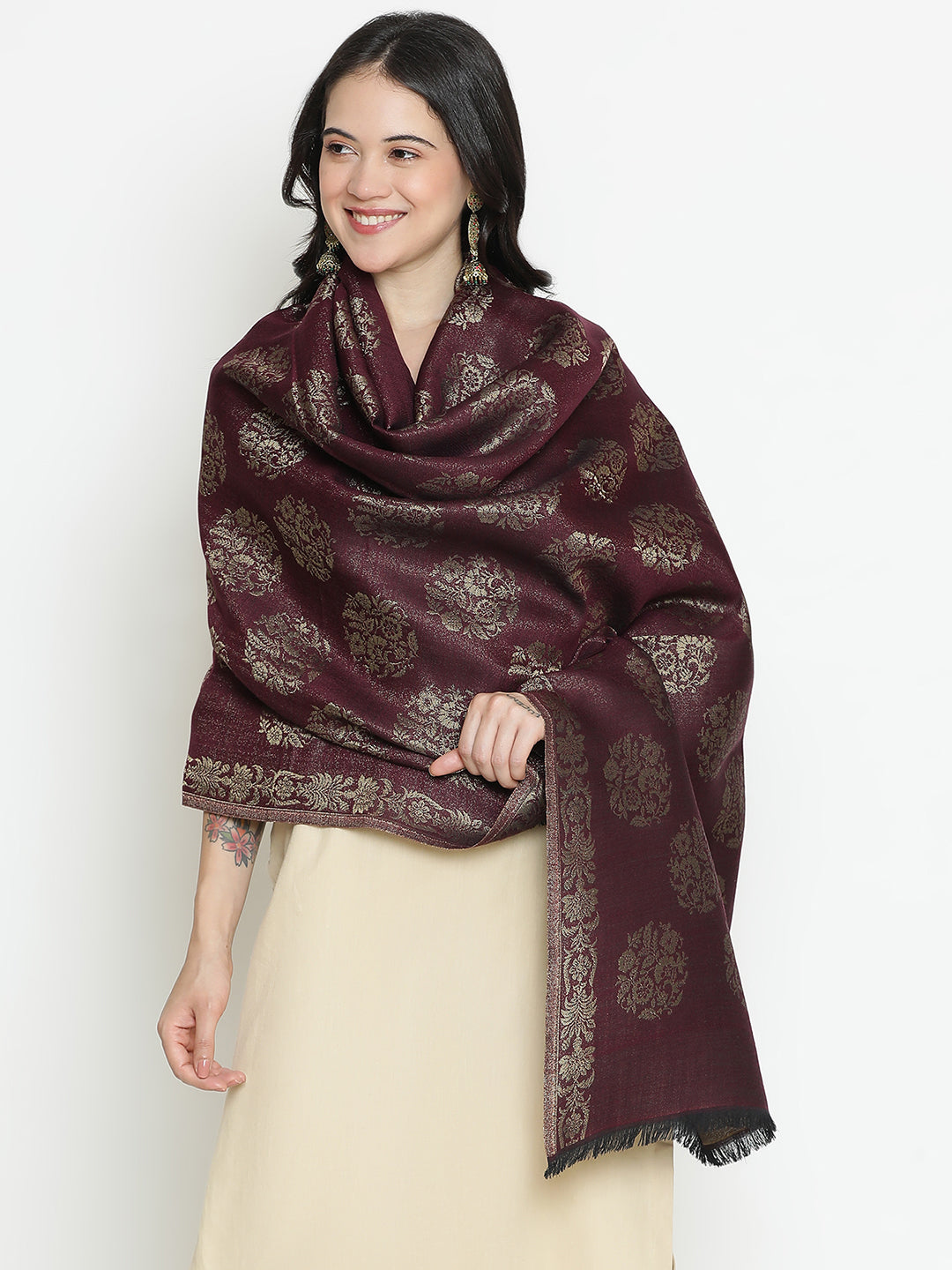 Noir Royale-Brocade Inspired Woolen Jacquard Shawl