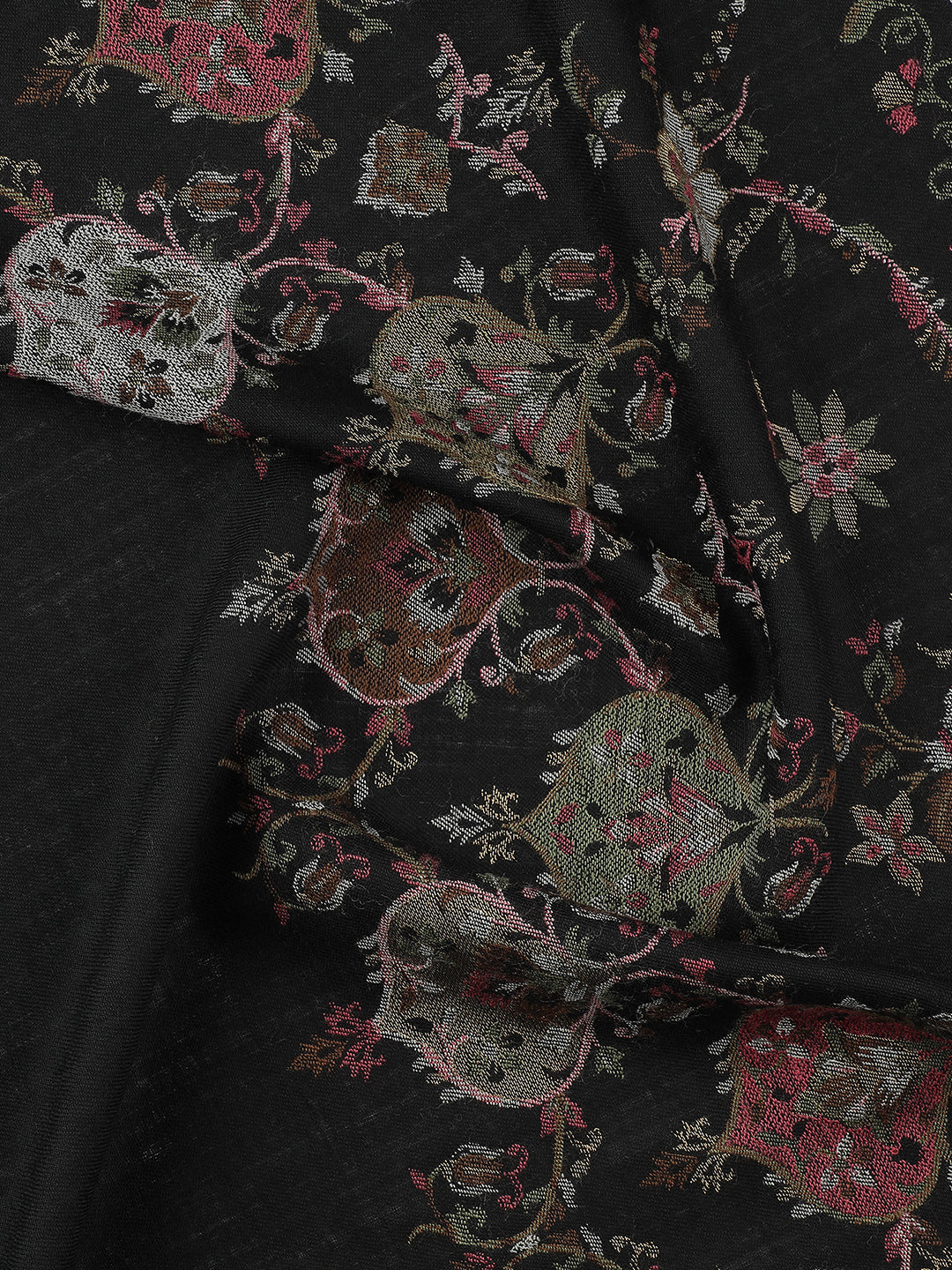 Midnight Fleur-French Floral Woolen Jacquard Shawl