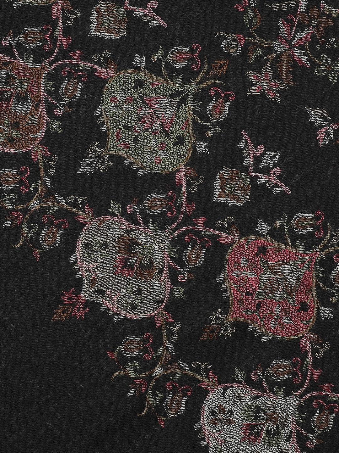 Midnight Fleur-French Floral Woolen Jacquard Shawl