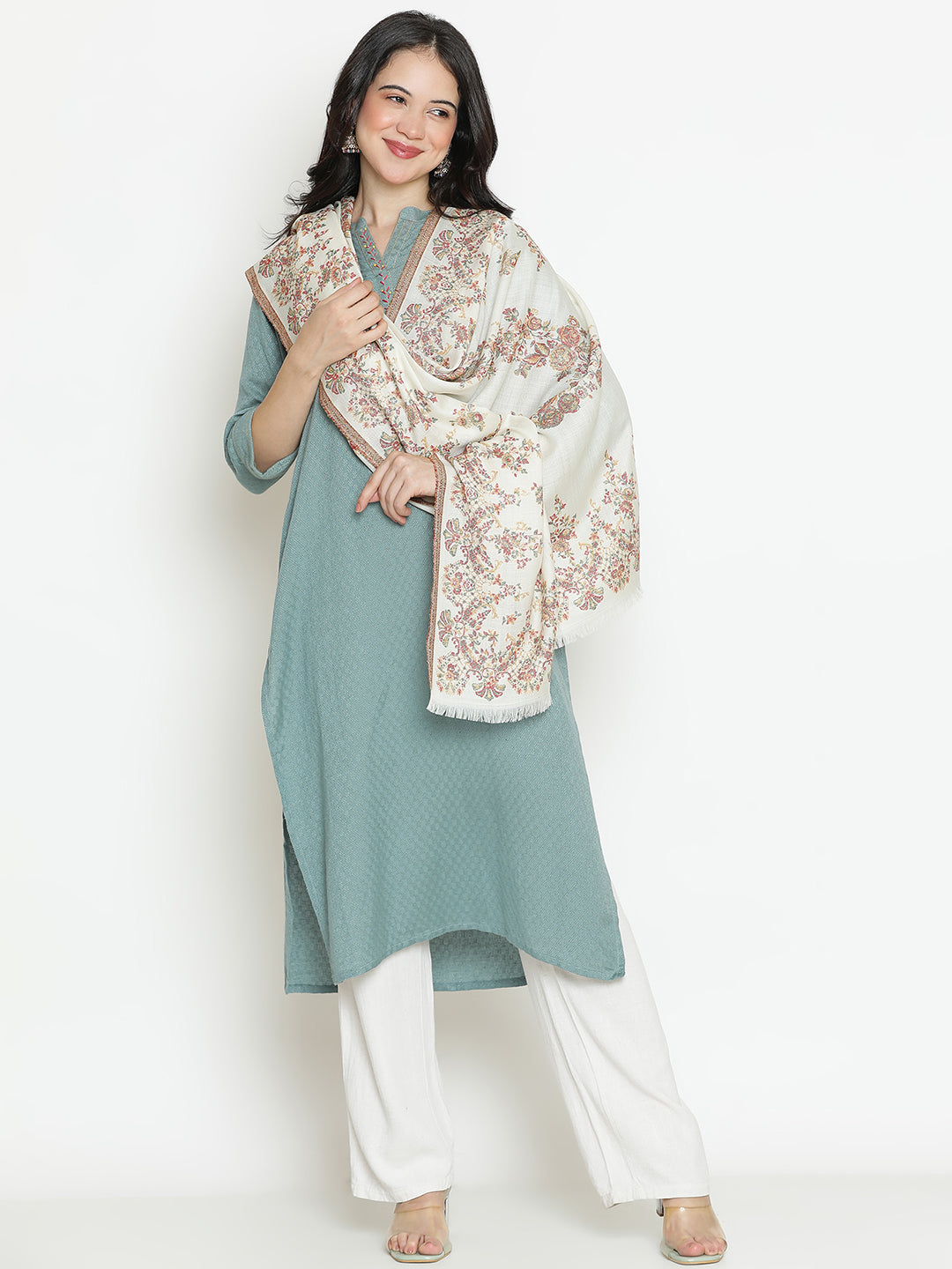 Jardin Elegance-French Floral Woolen Jacquard Shawl