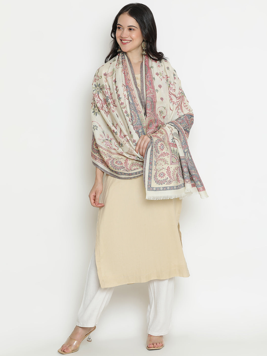 Jungle Tale-Gond Art Woolen Jacquard Shawl
