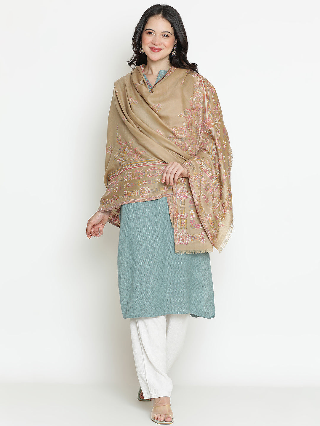 Regal Revival-Renaissance Inspired Woolen Jacquard Shawl