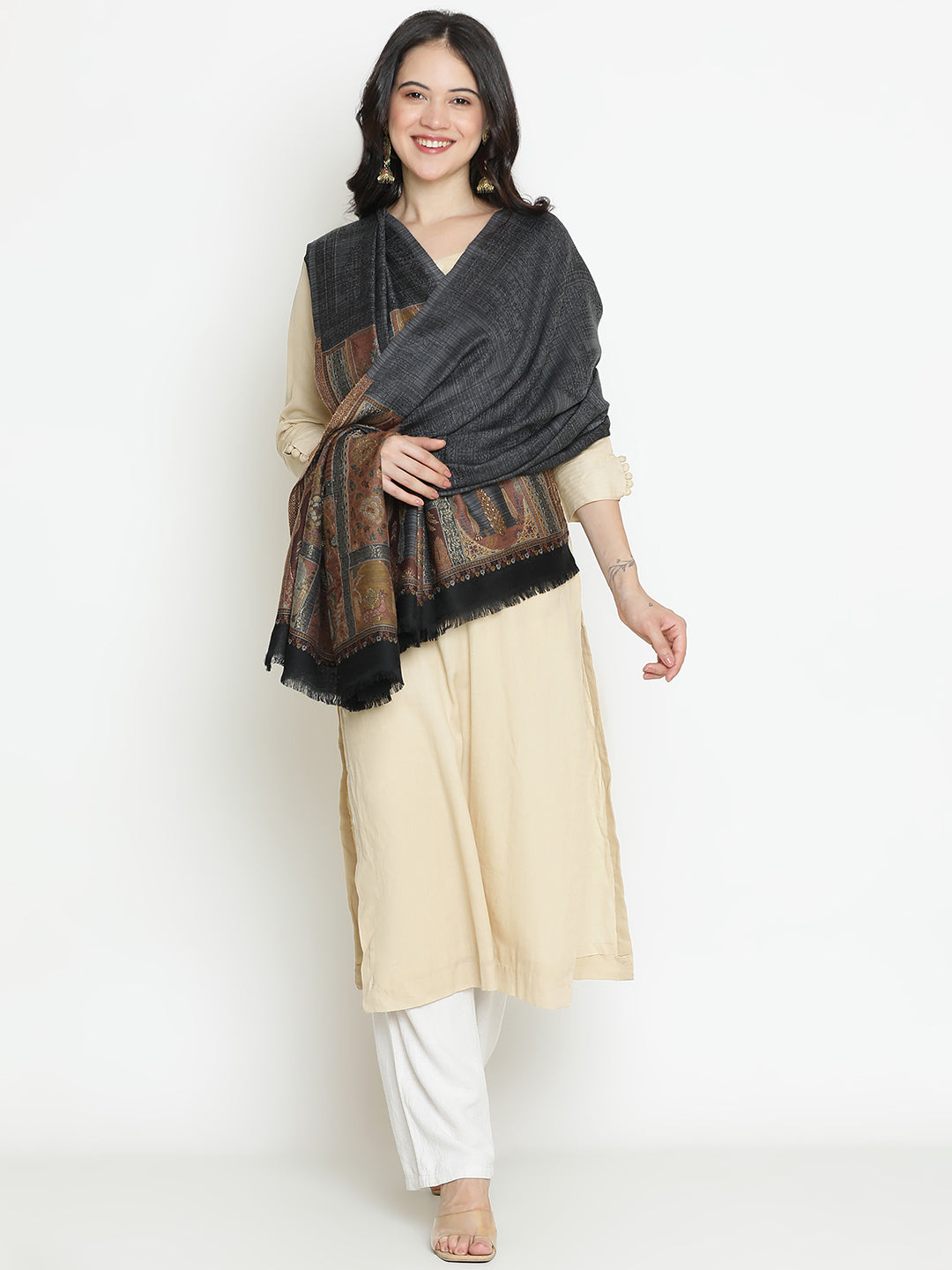 Echoes of Malwa-Architectural Woolen Jacquard Shawl