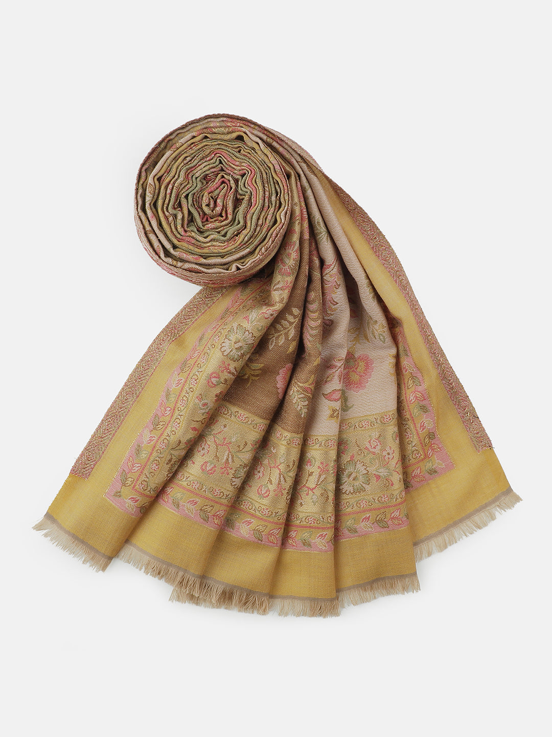 Chateau Garden-Refined Floral Weave Woolen Jacquard Shawl