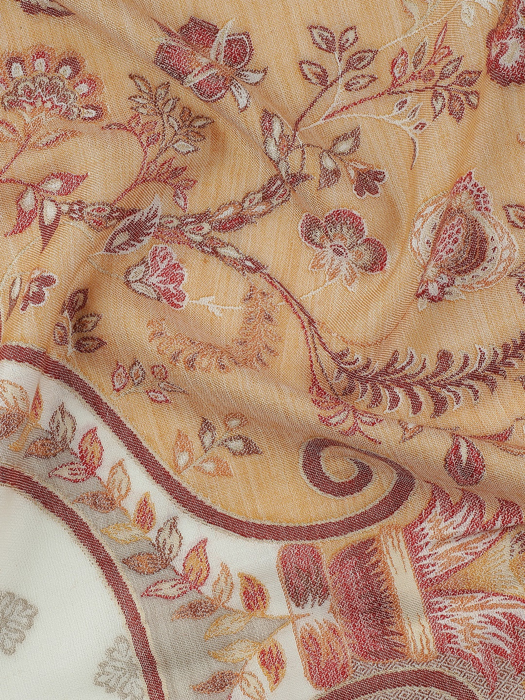 Chateau Garden-Refined Floral Weave Woolen Jacquard Shawl