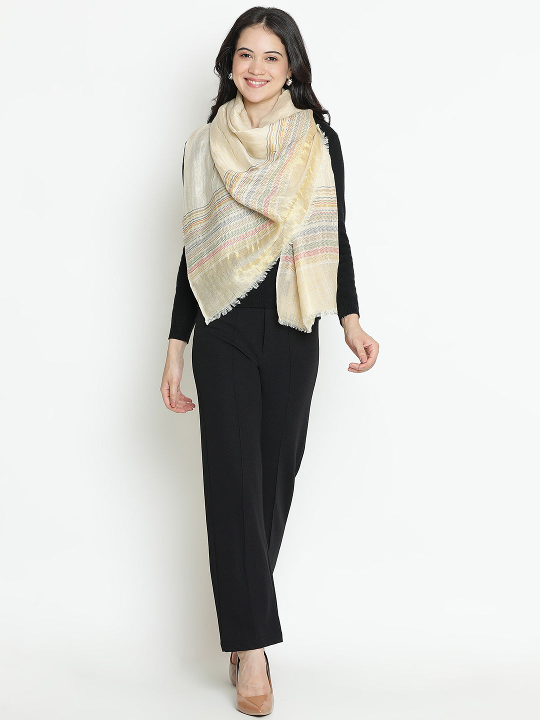 Meadow Whispers-Nature Inspired Woven Design Dobby Stole