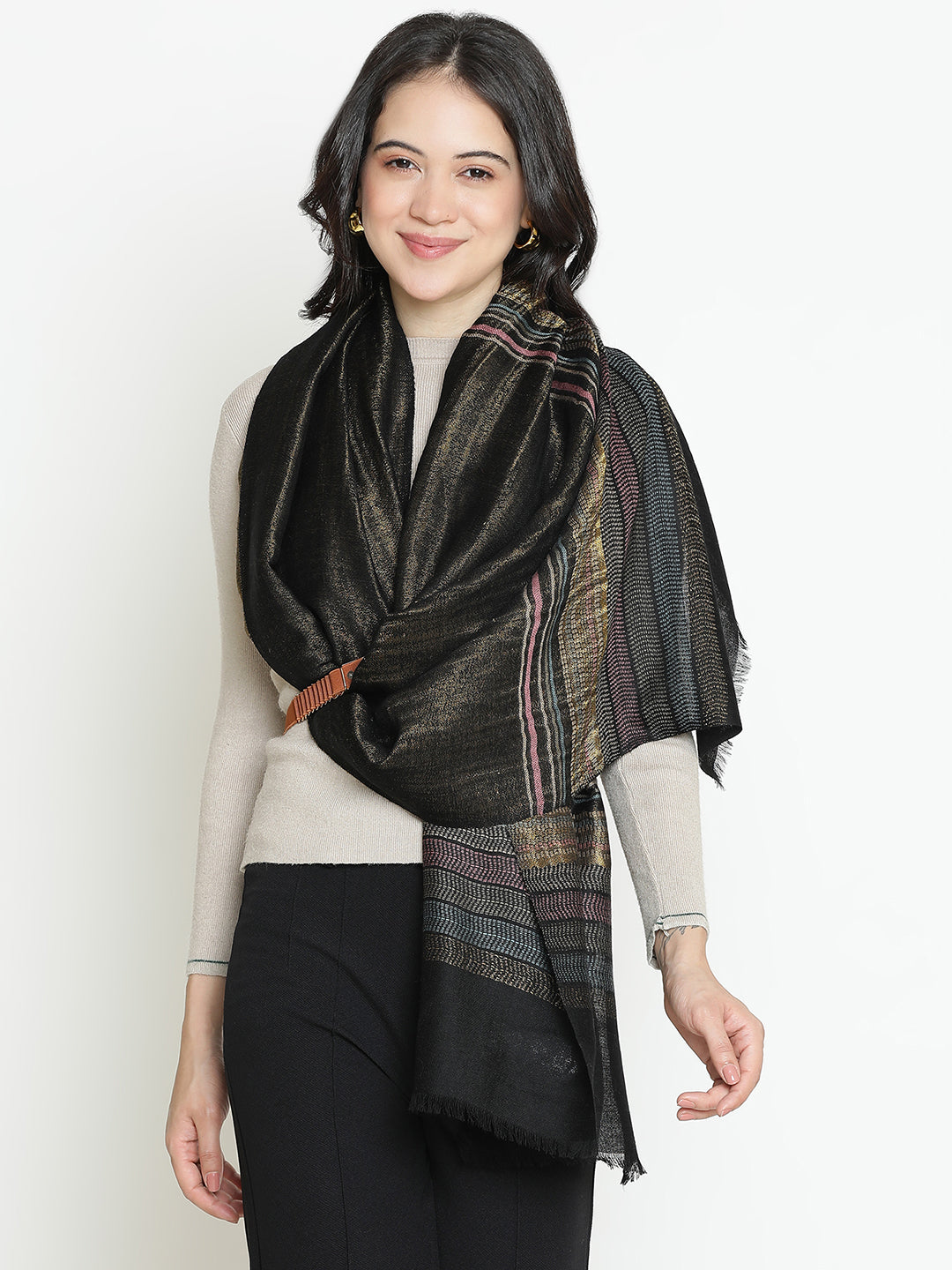 Meadow Whispers-Nature Inspired Woven Design Dobby Stole