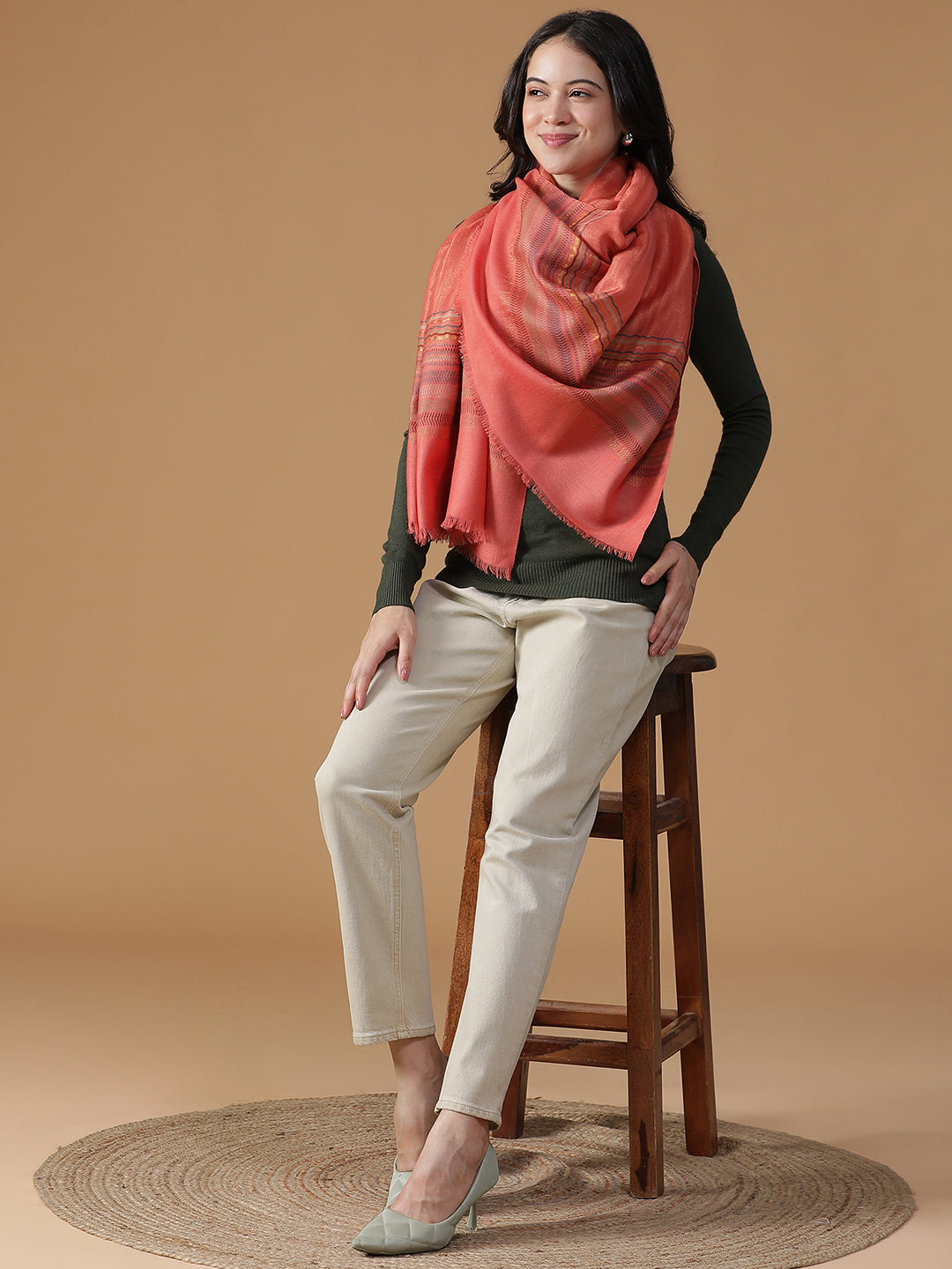 Meadow Whispers-Nature Inspired Woven Design Dobby Stole