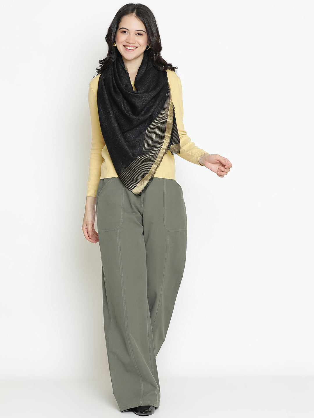 Night Gild-Metallic Border Stripes Woolen Dobby Stole
