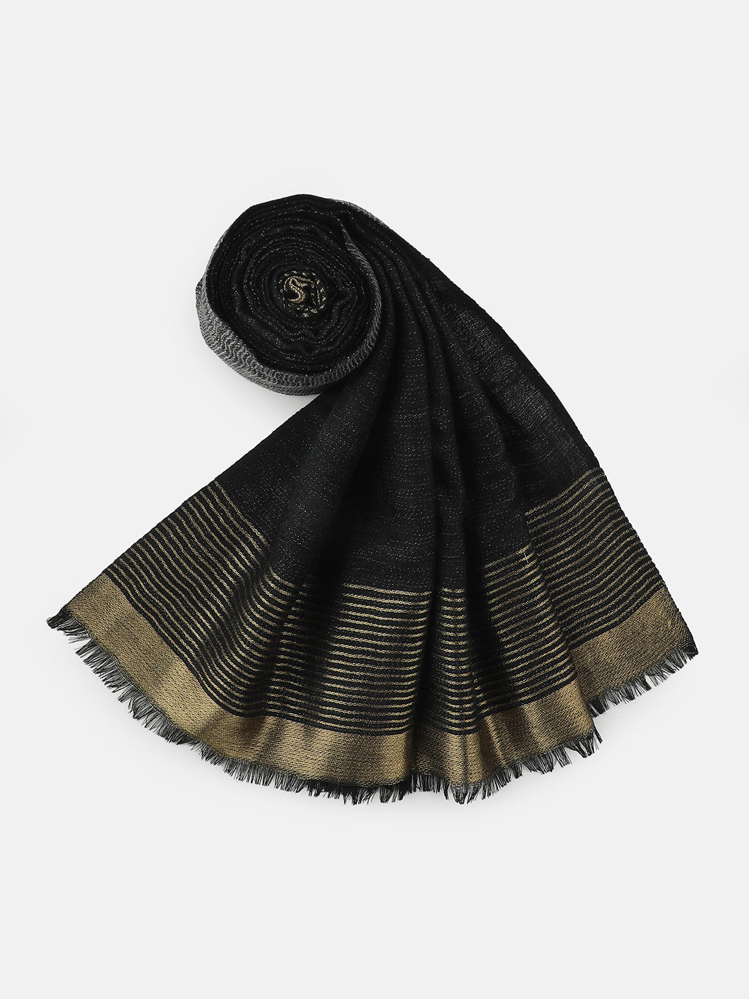 Night Gild-Metallic Border Stripes Woolen Dobby Stole