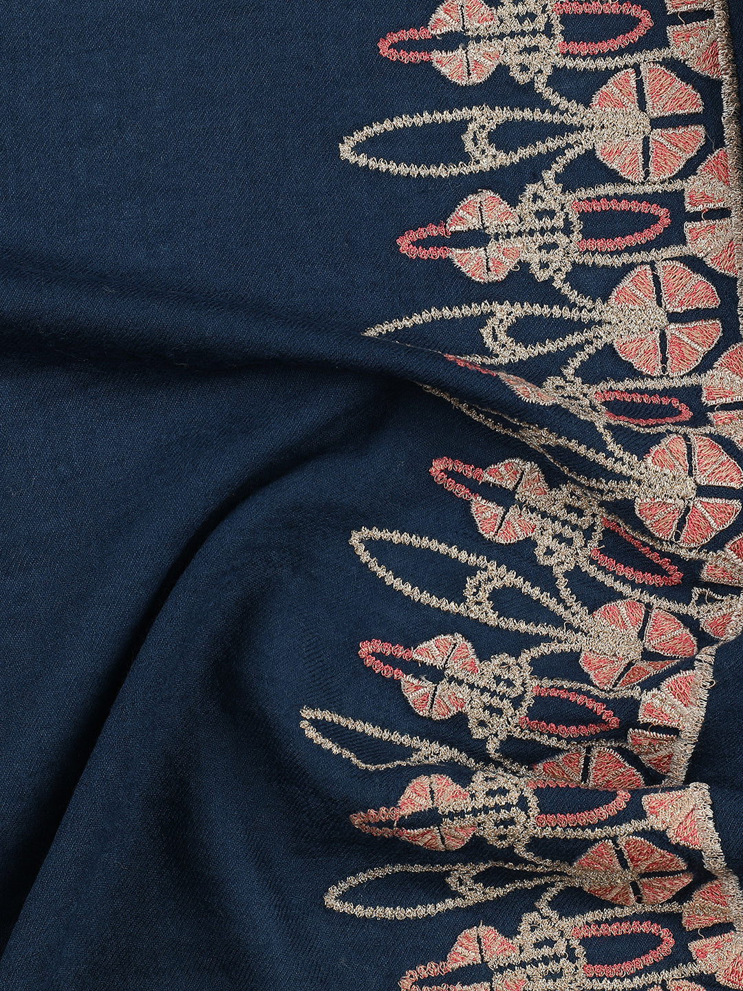 Embroidered Floral Border Plain Pure Wool Stole