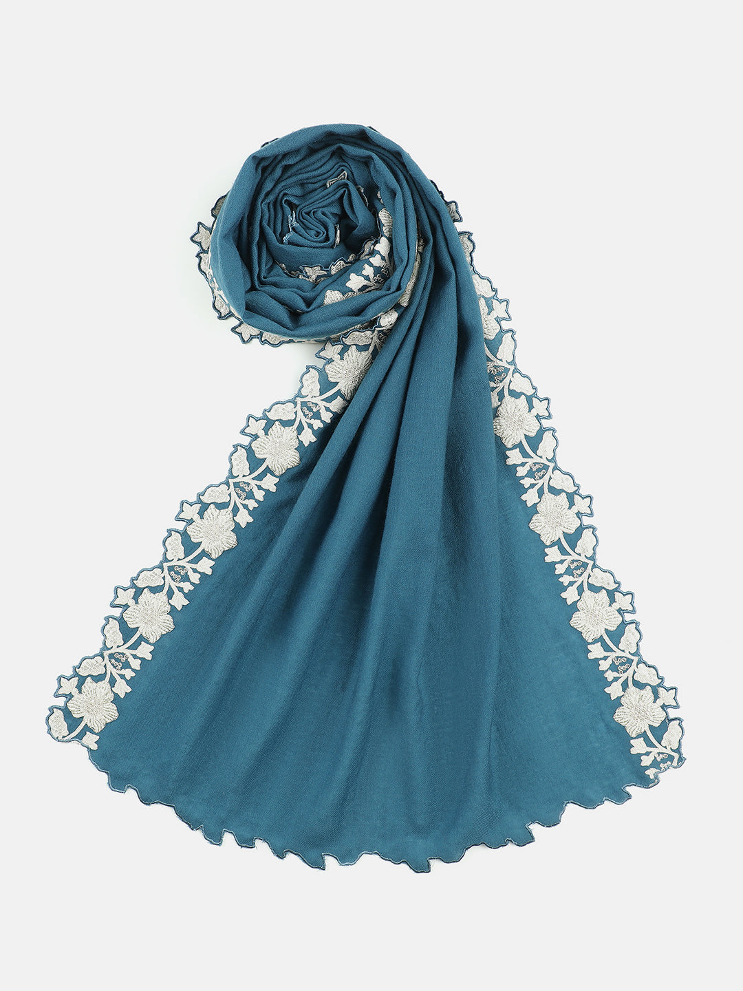 Embroidered Flower Border Pure Wool Stole