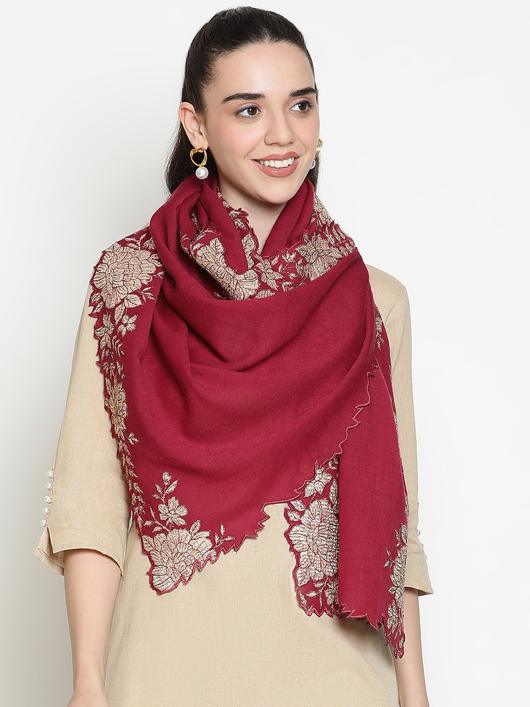 Floral Border Pure Wool Embroidered Stole