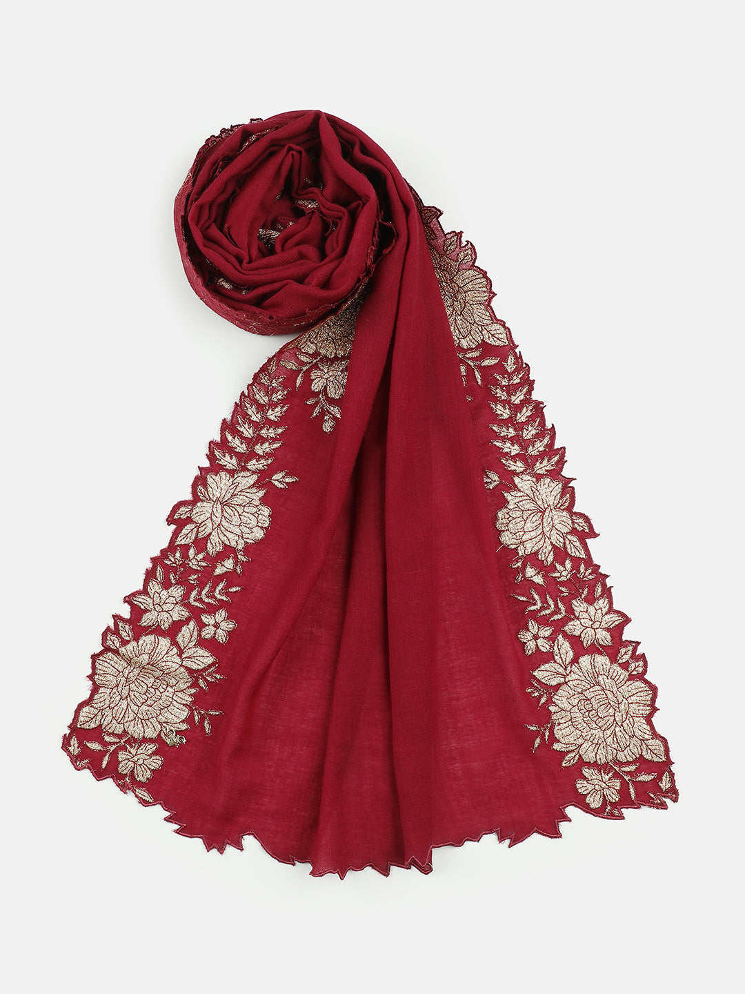 Floral Border Pure Wool Embroidered Stole