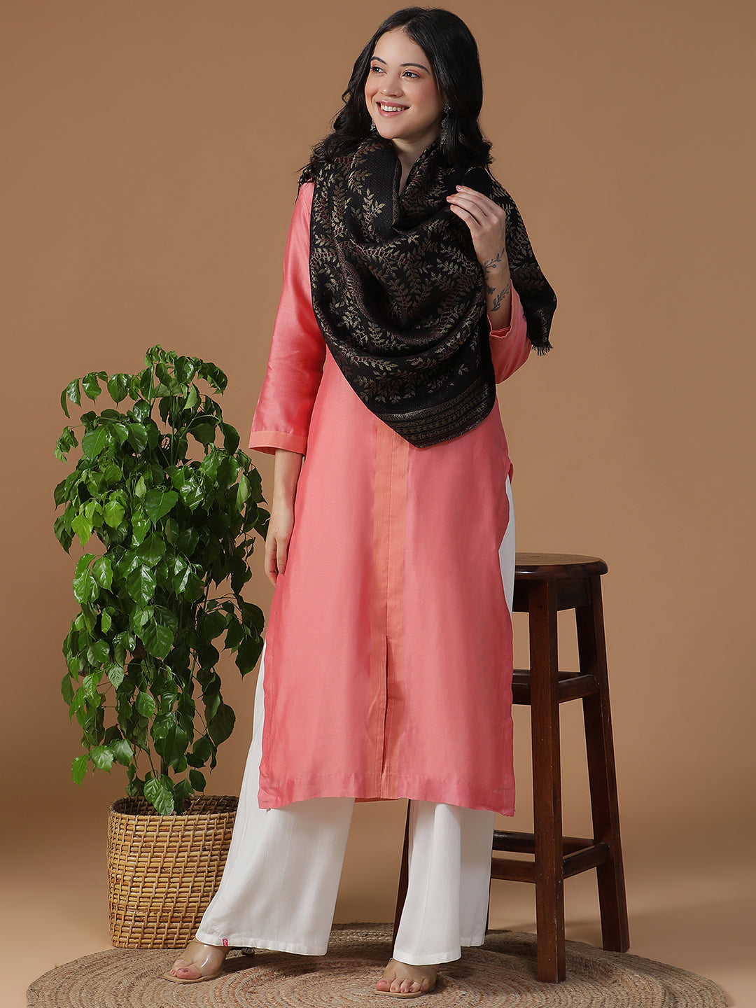 Forest Lines-Gond Art Woolen Jacquard Stole