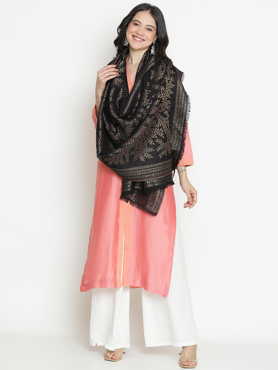 Forest Lines-Gond Art Woolen Jacquard Stole