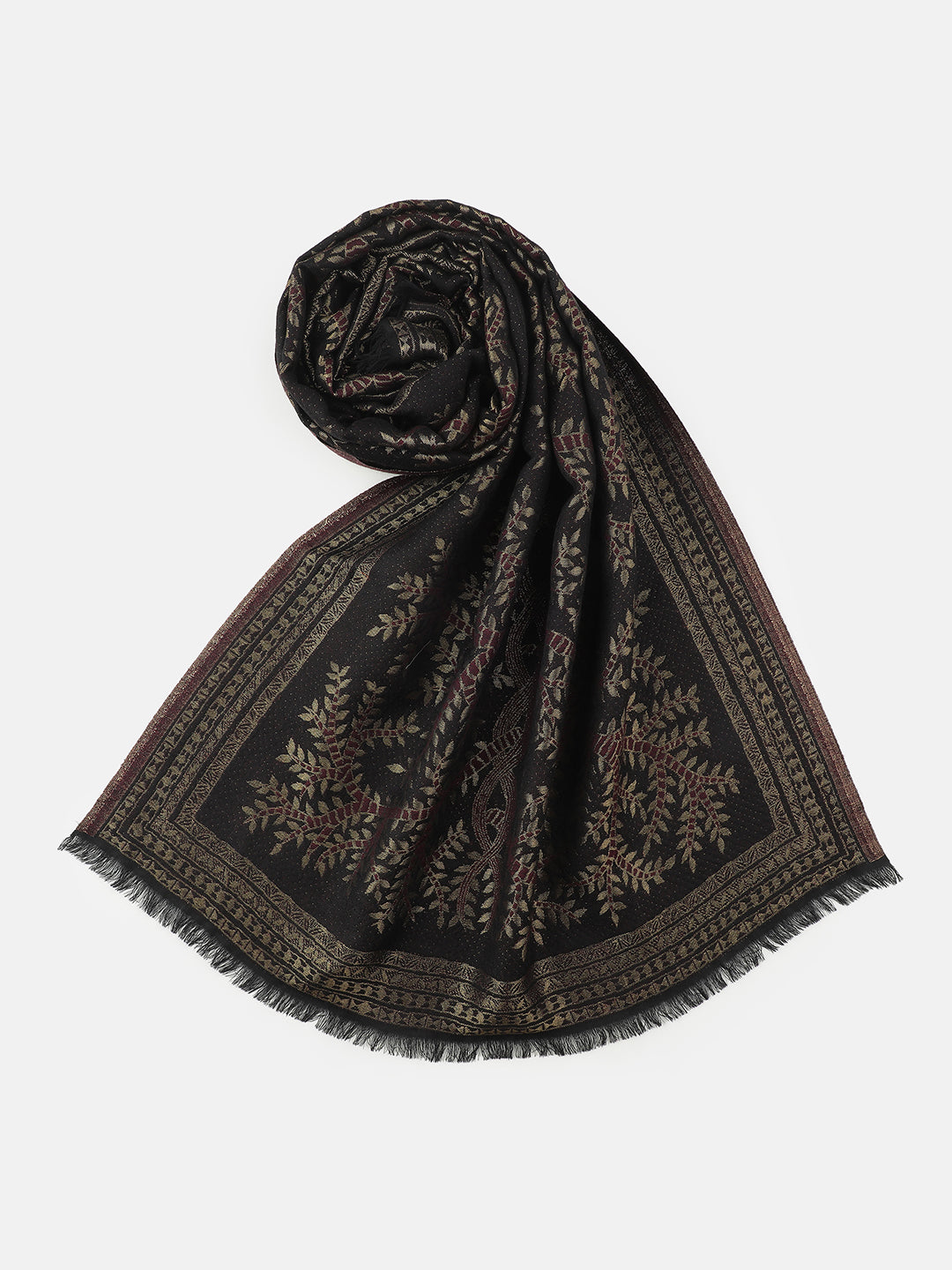 Forest Lines-Gond Art Woolen Jacquard Stole