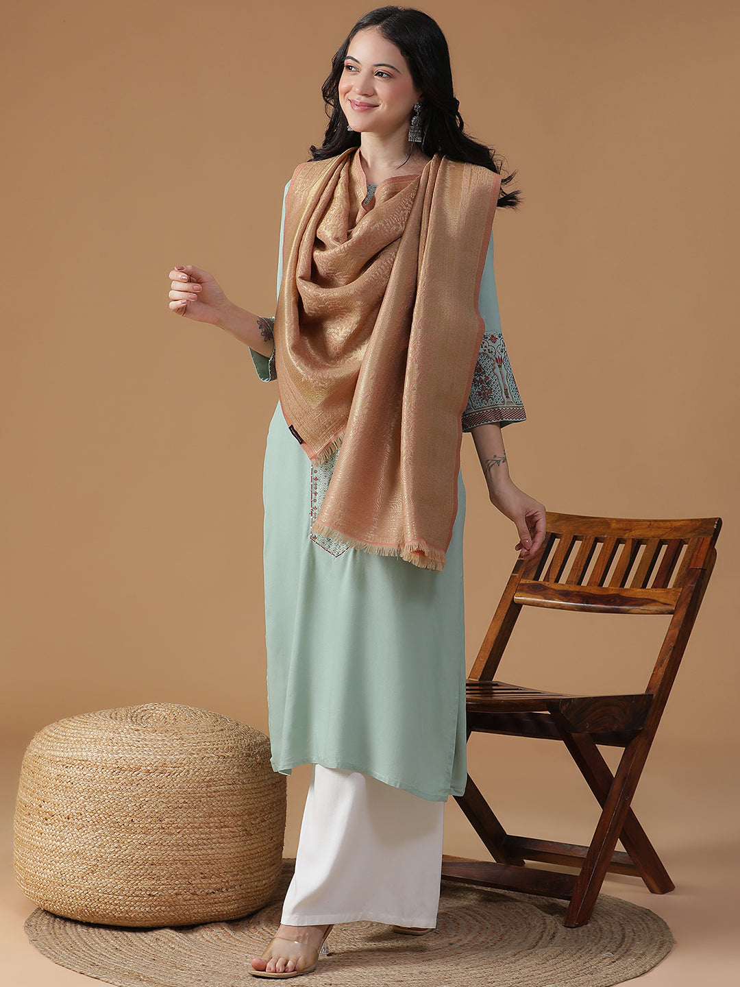 Forest Lines-Gond Art Woolen Jacquard Stole