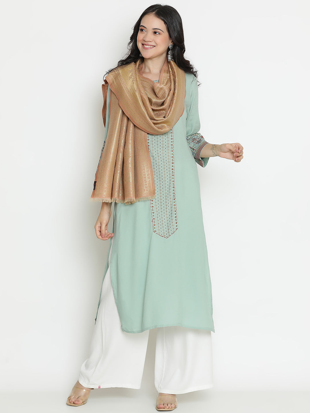 Forest Lines-Gond Art Woolen Jacquard Stole