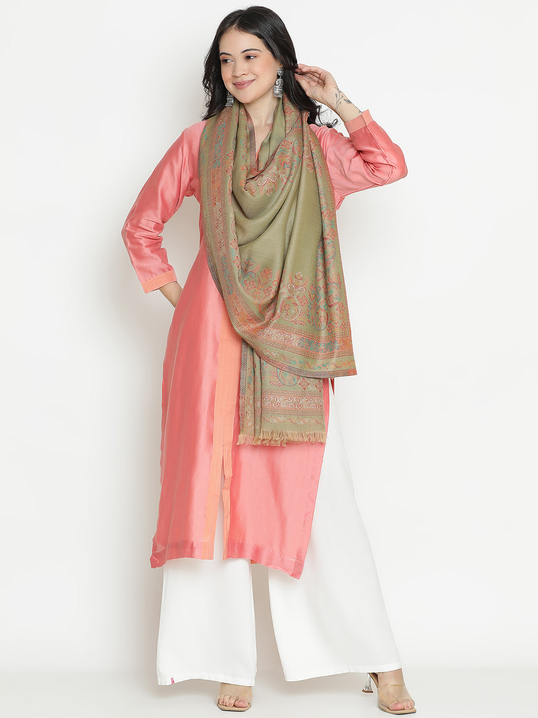 Meadow Reverie-Paisley & Mughal Garden Woolen Jacquard Stole
