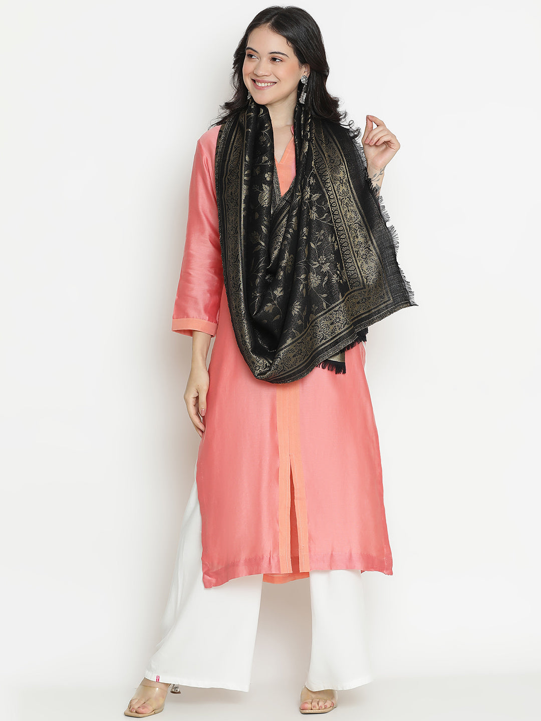 Courtly Charms-Mughal & Persian Brocade Woolen Jacquard Stole