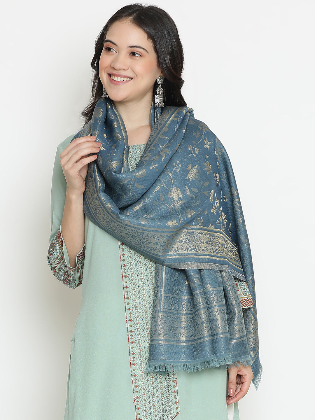 Courtly Charms-Mughal & Persian Brocade Woolen Jacquard Stole