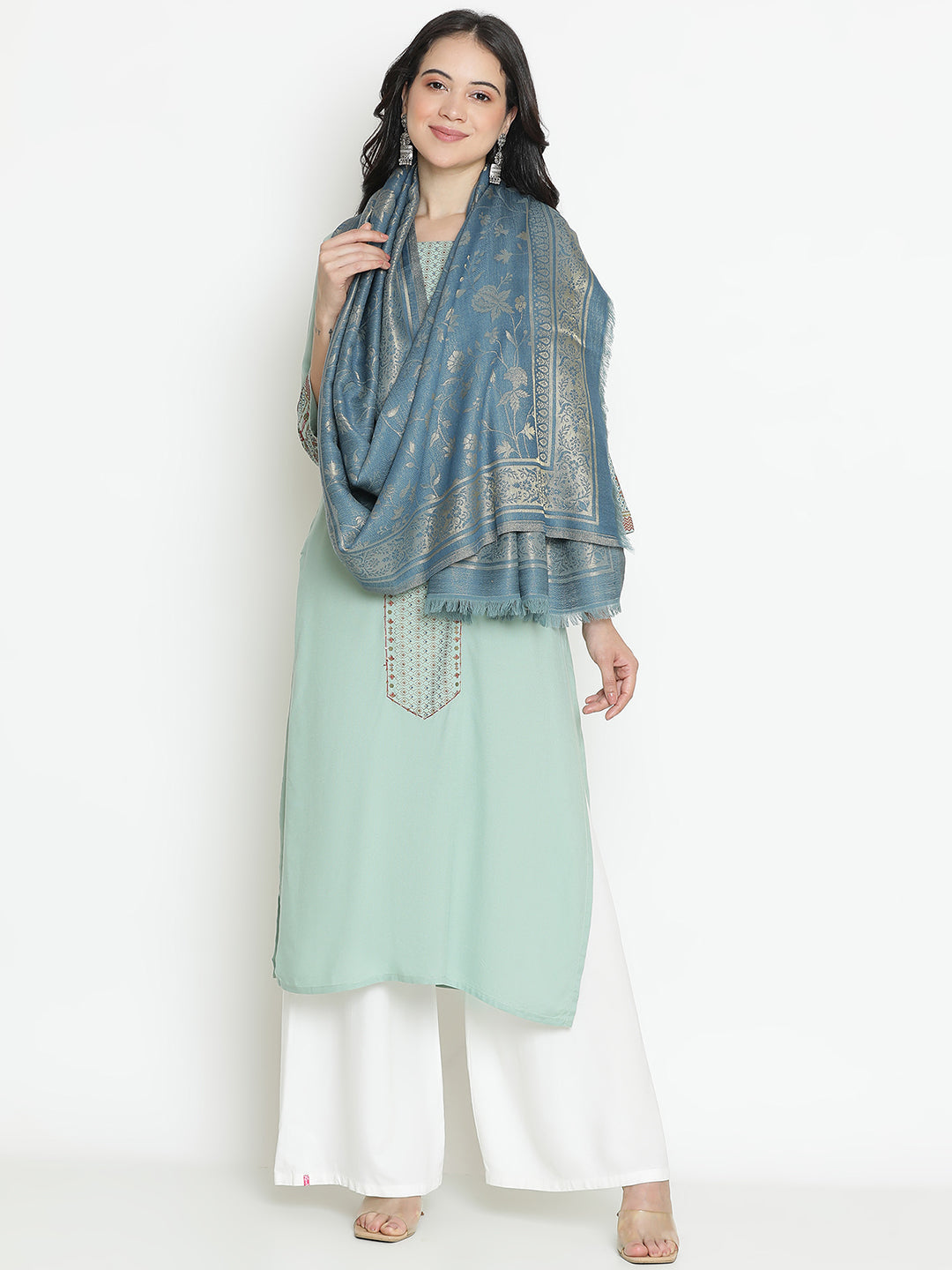 Courtly Charms-Mughal & Persian Brocade Woolen Jacquard Stole