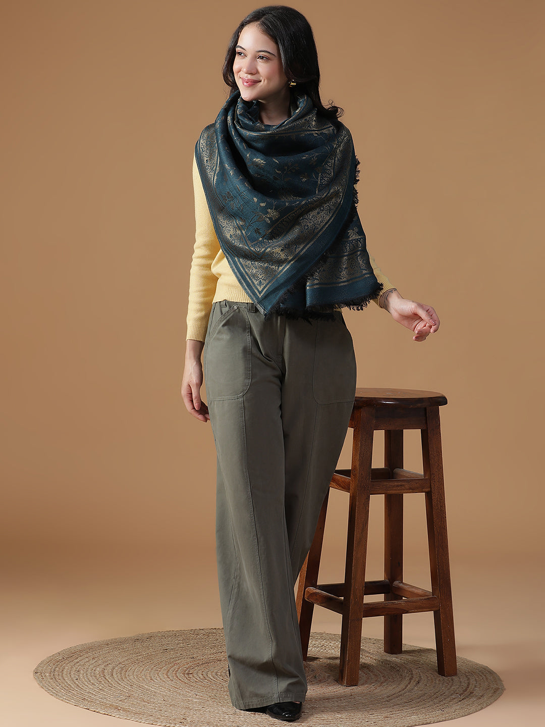 Courtly Charms-Mughal & Persian Brocade Woolen Jacquard Stole