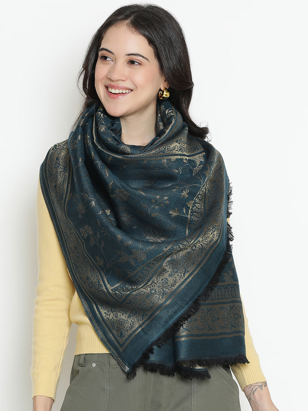 Courtly Charms-Mughal & Persian Brocade Woolen Jacquard Stole