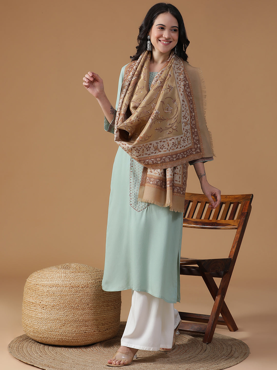 Ornate Loom-Indo-Persian Brocade Woolen Jacquard Stole