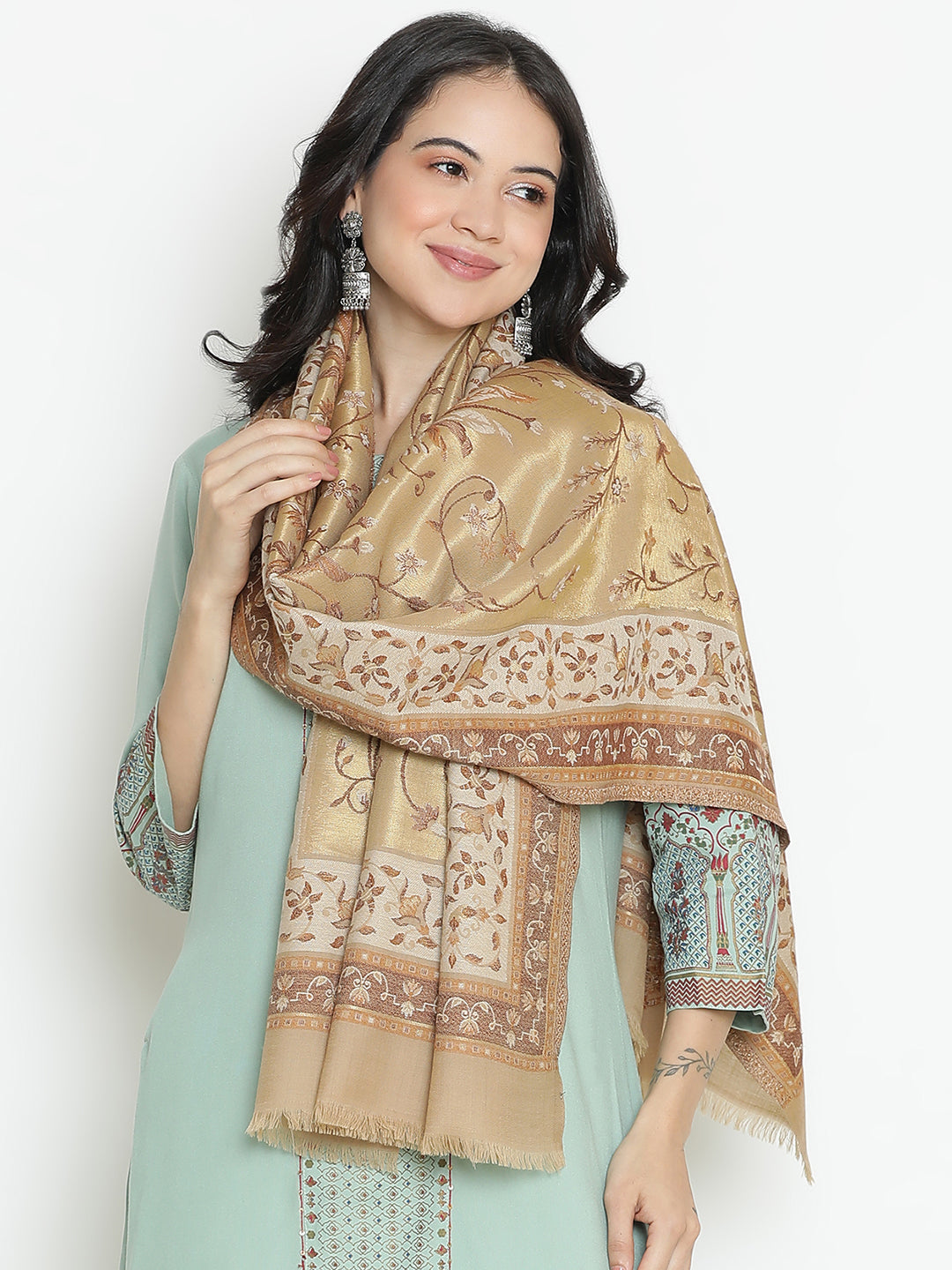 Ornate Loom-Indo-Persian Brocade Woolen Jacquard Stole